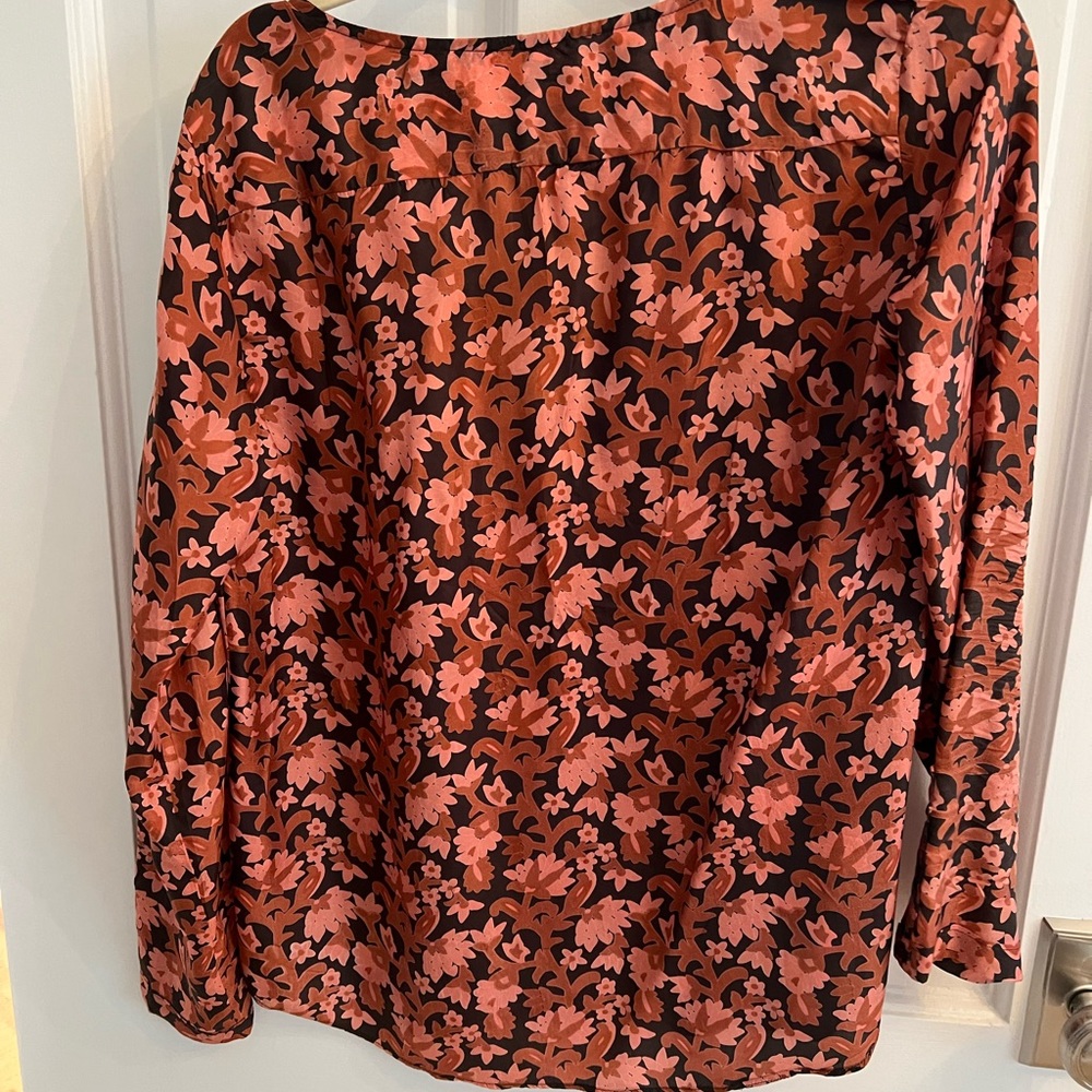 Burnt orange and black floral silk blouse